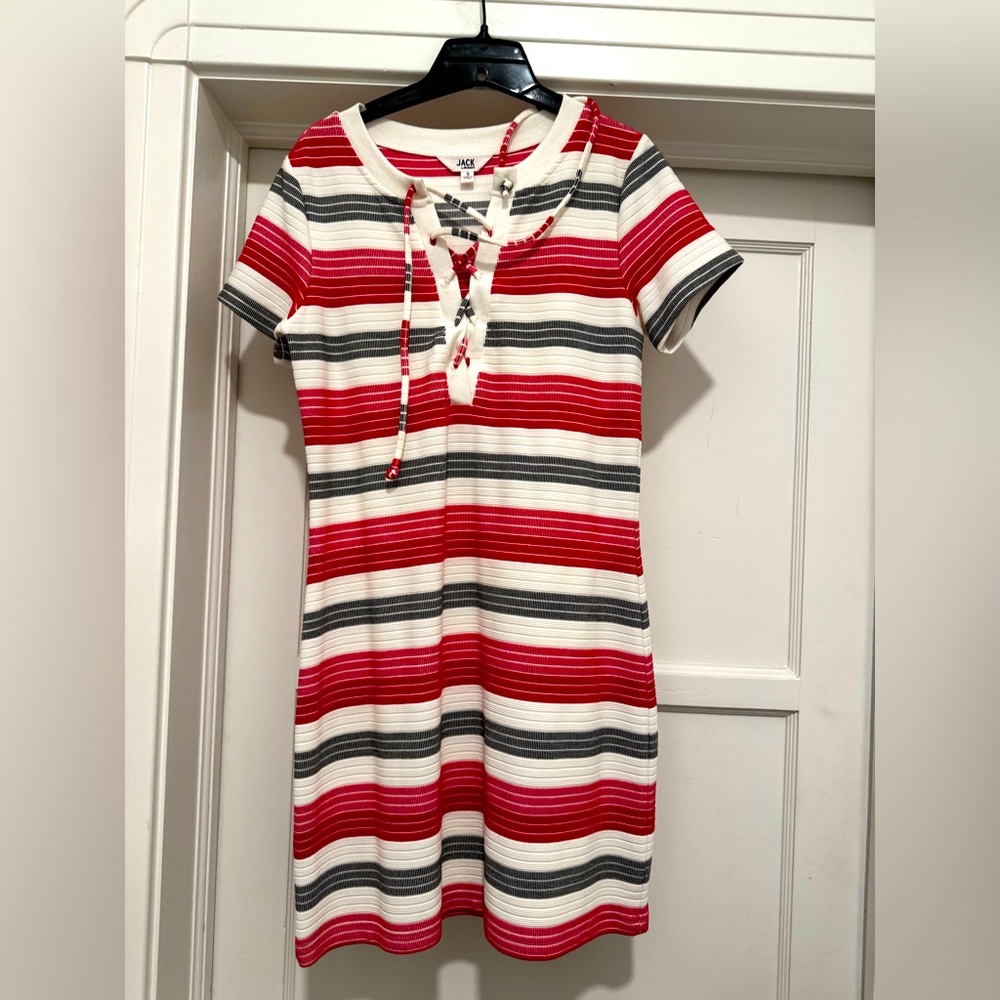 Jack BB Dakota Women's M Striped Mini Dress Lace Up Red White